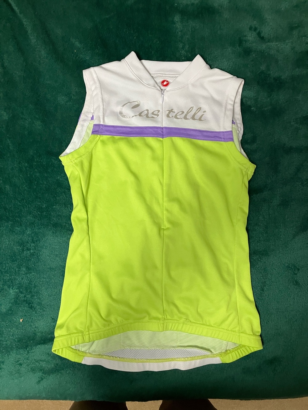 Castelli Sleeveless Cycling Jersey in Neon Green & White with Purple Trim